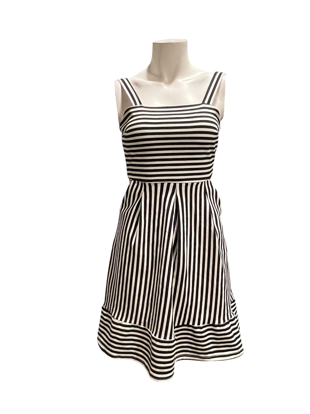 Brixon Ivy Black and White Striped Sleeveless Fit-and-Flare Mini Dress